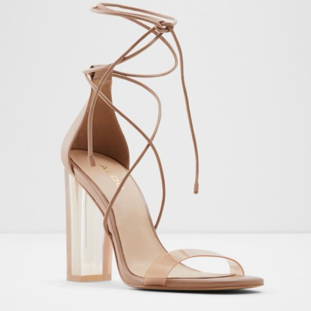 Aldo Onardonia ankle tie lucite heel sandals